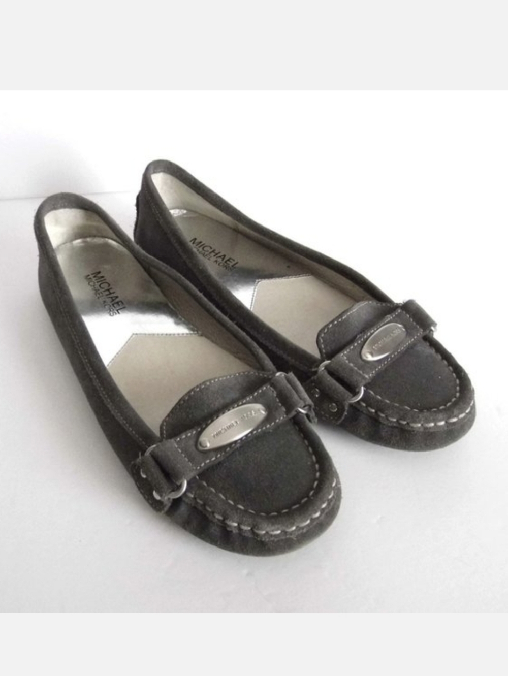 MICHAEL KORS Leather Suede Loafers Grey Shoes sz 7